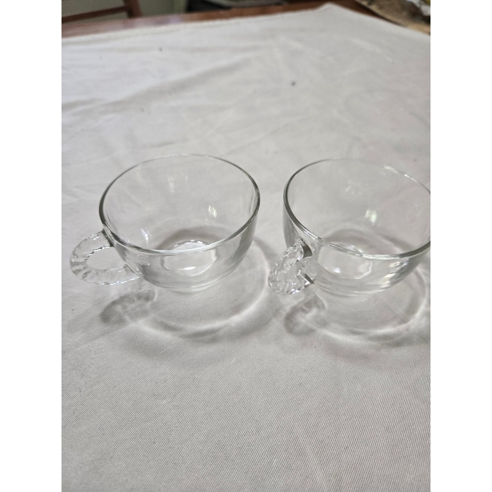 Vintage Clear Glass Punch Cups Set of 2 Spiral Handle Punch Bowl Replacement Cup